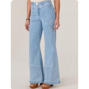 Democracy Ab Solution High Rise Wide Leg Jean Size 14 Porkchop Pocket Light Blue